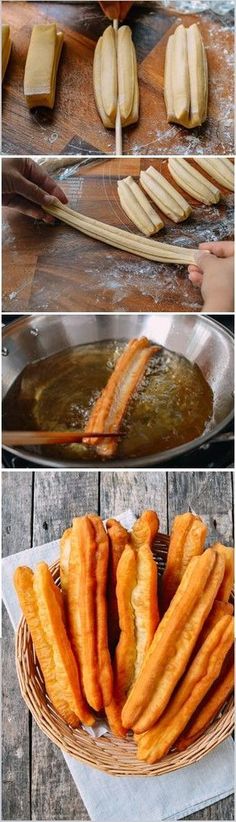 bread sticks are being cooked in a bowl and then placed on a plate to cool them down