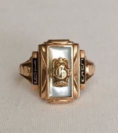 Vintage 10k Gold Akron Ohio TerryBerry Designed 1955 Ladies Class Ring Featuring Mother Of Pearl Inl 1983 Ladies Gold Class Ring, Rings For Man, School Rings, Graduation Rings, Mother Of Pearl Ring, Class Rings, Vintage Native American Jewelry, Masonic Ring, Akron Ohio