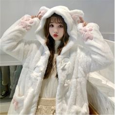 White Japanese Kawaii Fluffy Cat Ears Hooded Jacket sold by KoKo Fashion. Shop more products from KoKo Fashion on Storenvy, the home of independent small businesses all over the world. Kawaii Hoodie, Cat Ears Hat, Style Kawaii, White Fleece, Cat Hoodie, Fluffy Cat, Padded Coat, Winter Jackets Women, Hooded Coat