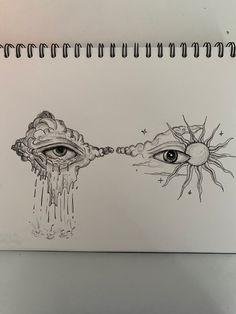 an open notebook with two drawings on it and one has the eye looking at each other