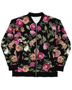 Dark Tropic Romance Bomber Jacket | Dark Tropic Romance floral print Spring Floral Print Streetwear Outerwear, Floral Print Long Sleeve Outerwear For Streetwear, No Waste, Skirt Belt, Plus Size Top, Floral Print Tops, Body Size, Print Tops, Dress Shop