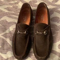 It’s Like Brand New Or Used Two Gucci Suede Loafers For Formal Occasions, Gucci Suede Loafers With Leather Sole, Gucci Suede Formal Loafers, Brown Gucci Slip-on Loafers, Gucci Shoes, Moccasins, Size 10, Brand New, Women Shoes