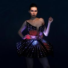 Light Up EVA Dress Black Disco Dress For Club, Black Disco Mini Dress For Party Season, Fitted Rave Party Dresses, Black Disco Mini Dress For Club, Black Disco Dress For Party Season, Black Disco Style Dress For Party Season, Light Up Clothes, Light Up Dresses, Led Costume