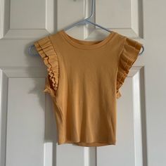 Never Worn, No Flaws. Yellow Stretch Tops With Ruffles, Yellow Zara Tops With Ruffles, Zara Yellow Ruffled Tops, Yellow Ruffled Zara Tops, Zara Ruffle Top, Ruffle Top, Zara Tops, Color Orange, Top Blouse