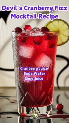 Get ready for Halloween with this delicious Devil’s Cranberry Fizz Mocktail  Recipe! Perfect for spooky gatherings, this non-alcoholic drink combines  tart cranberry flavors with a fizzy twist for a festive treat. Enjoy the  Creepy Cranberry Mocktail that everyone will love! Try our Devil’s  Cranberry Fizz Non-Alcoholic version for a refreshing, guilt-free option.  Ideal for parties, this Halloween Devil’s Cranberry Drink is sure to  impress. Cranberry Fizz Mocktail, Fizz Mocktail, Cranberry Mocktail, Cranberry Fizz, Cranberry Drinks, Drinks Ideas, Refreshing Drinks Recipes, Alcoholic Drink