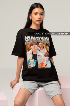 "Seventeen Seungkwan Retro 90s T-shirt - Seventeen Kpop Tee - Kpop Merch - Kpop Gift for her or him - Seventeen Carart Tee - Bootleg Tee This is our unisex shirt, and it's true to size. To get the oversized look, you have to choose +1 or +2 of your original size number. If you're not sure about your size, you can refer to our size chart. Reach out if you have any issues with your order! The unisex heavy cotton tee is the basic staple of any wardrobe. It is the foundation upon which casual fashion grows. The specially spun fibers provide a smooth surface for premium printing vividity and sharpness. No side seams mean there are no itchy interruptions under the arms. The shoulders have tape for improved durability. .: 100% cotton (fiber content may vary for different colors) .: Medium fabric Merch Kpop, Seventeen Seungkwan, Kpop Shirts, Women Tees, Kpop Merch, Retro 90s, 1 Or 2, Unisex Shirt, Cotton Fiber