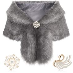 PRICES MAY VARY. What you get: you will receive 1 piece of elegant faux fur shawl and 2 pieces of faux pearl rhinestone brooches in different designs, a good combination to meet the wedding needs in winter for brides, also a sweet gift for your family or friends for the winter holidays Faux Fur Shawl Wrap: made of faux fur with enough smoothness and softness, it will bring you warm and comfortable feelings in cold days, make you look elegant and stylish in cold winter and fall nights; The medium Women 1920s, Faux Fur Shawl, Wedding Scarf, Wedding Needs, Cropped Blazer Jacket, Fur Shawl, Shawl Wrap, Rhinestone Brooches, Bridal Wedding