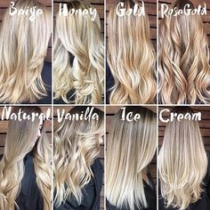 Types Of Blonde, Champagne Blond, Blonde Hair Color Chart, Different Shades Of Blonde, Champagne Blonde Hair, Ash Blonde Hair Colour, Ash Blonde Balayage