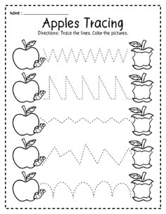 an apple tracer worksheet for preschool to practice letter recognition and writing skills