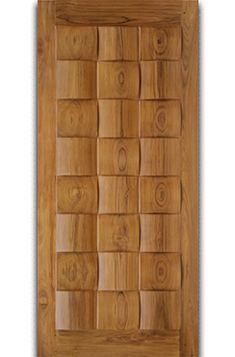 a wooden door with squares and circles on the front, made out of natural wood