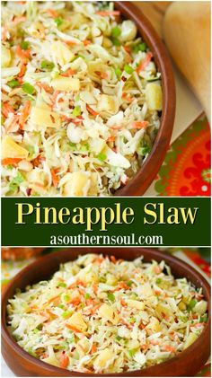 this pineapple slaw salad is loaded with shredded carrots, celery, and green onions