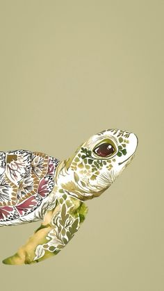 a close up of a turtle in the air with leaves on it's back