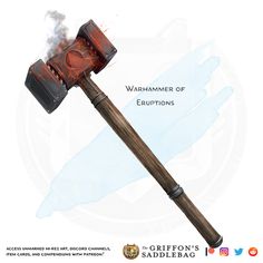 an old fashioned hammer with the words warhammer of eruptions written on it