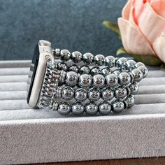 Unique accessory: Apple Watch bracelet featuring natural stone beads, personalized for a distinctive touch. Silver Stainless Steel Beaded Bracelets, Handmade Adjustable Silver Apple Watch Band, Adjustable Silver Bracelet Watch Bands, Silver Bracelet Shaped Watch Bands, Silver Stainless Steel Beaded Bracelets With Round Beads, Adjustable Round Metal Watch Bands, Adjustable Silver Beaded Watch Accessories, Adjustable Silver Bracelet Apple Watch Band, Adjustable Silver Bracelet Strap Apple Watch Band