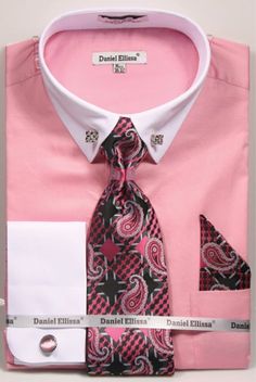 DS3790P2-Pink-15.5 33/34 Shirt Tie Combo, Pin Collar Shirt, Fashion Quotes Inspirational, French Cuff Dress Shirts, Big Women Fashion, Collar Bar, Dress Shirt And Tie, French Cuff Shirts, Mens Fashion Blazer