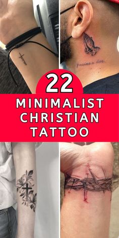 some people with tattoos on their neck and the words 22 minimalist christian tattoo