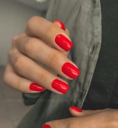 Bright Red Square Nails, Short Red Nails Square, Short Square Red Nails, Red Nails Square, Short Red Nails, Bright Red Nails, Happy Nails, Glitter Gel Nails, Red Nail Polish