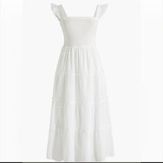 J. Crew White Smoked Ruffle Maxi Cotton Dress! (New With Tag!) Size: The Size Says "Xl" On The Dress But The Dress Runs Very Large And It's Very Stretchy. I Would Recommend It For Xxl Or Xxxl For The Best Fit :) Super Cute Dress That's 100% Cotton!! It Was Just Too Big For Me And Want To Give It A New Home; It Has A Very Tiny Dot Pattern On The Skirt! #Dress #Maxidress #Y2k #Summer #Cottagecore Maxi Cotton Dress, Y2k Summer, Super Cute Dresses, Maxi Dress Cotton, Women Clothes, Skirt Dress, Cute Dress, Dots Pattern, Cotton Dress