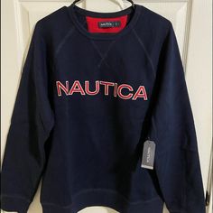 Nautica Men's Pullover Sweatshirt | Navy Blue | Size L - Nwt Condition: Brand New With Tags Color: Navy Blue Features: Pullover, Fall, Winter, Cold Weather Size: Mens L Navy Casual Crew Sweatshirt, Navy Casual Crew Neck Sweater, Nautical Cotton Sweater With Crew Neck, Nautical Cotton Crew Neck Sweater, Heavy Knit Sweater, Mens Pullover Sweater, Navy Crewneck, Winter Knit Sweater, Men's Pullover