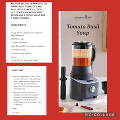 an image of a brochure with instructions on how to make a tomato basil soup