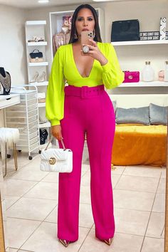 Chic V-neck Elastane Jumpsuits And Rompers, Trendy Elastane Jumpsuits And Rompers For Party, Colour Combinations Fashion, Plunge Bodysuit, Color Combos Outfit, Color Blocking Outfits, Skirts Jeans, Clothing Tags, Look Fashion