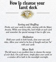 a poem describing how to cleanse your tarot deck with an eye on it