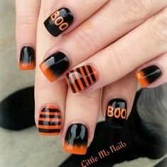 Halloween Nails Black, Orange Nail Art, Orange Nail, Nails Black