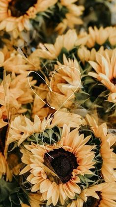 the sunflowers are arranged together in a heart shape