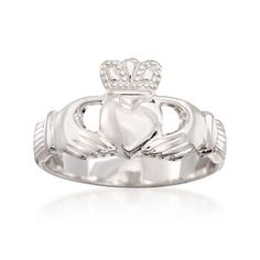 Ross-Simons - Sterling Silver Claddagh Ring Size 5. An iconic Irish emblem, this high-gloss Claddagh ring represents friendship, love and loyalty. Sterling silver ring. Gold Claddagh Ring, Silver Claddagh Ring, Womens Silver Jewelry, Unique Silver Rings, Marcasite Jewelry, Claddagh Ring, Silver Rings Simple, Claddagh Rings, Silver Wedding Rings