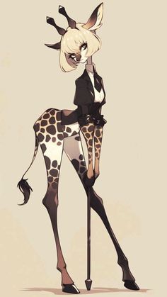 a drawing of a giraffe wearing a suit and holding a cane in her hand