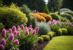 the garden is full of colorful flowers and plants