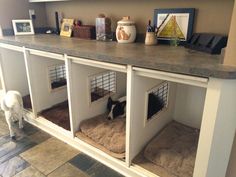 a dog house built into the side of a wall