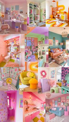 a collage of photos with different rooms and furniture