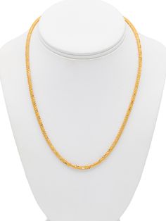 Get ready to shine with our 22ct Gold Two Tone Chain weighing 17.25 GMS! This unique piece combines the classic elegance of gold with a touch of modern flair. Purity: 22ct gold Length: 45 cm 22k Yellow Gold Link Chain Necklace, 22k Gold Link Chain Necklace For Formal Occasions, Formal 22k Gold Link Chain Necklace, Formal 22k Gold Chain Necklace, Delicate 22k Yellow Gold Chain Necklace, 22k Yellow Gold Delicate Chain Necklace, 22k Yellow Gold Chain Necklace With Delicate Chain, Gold 22k Box Chain Necklace, 22k Gold Box Chain Necklace