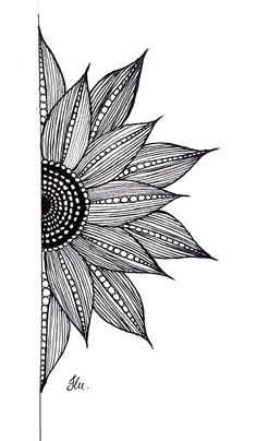 a black and white drawing of a sunflower