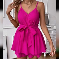 Nwt Bright Hot Pink Cute Tier Layer Summertime Dress Size Medium Bow Tie Front, Adjustable Shoulder Straps, Lined & Tiered Twice Very Beautiful! Pink Bow Dress, Summertime Dresses, Spaghetti Strap Rompers, Muumuu Dress, Vintage Romper, Pink Romper, Midi Dress Formal, Body Suit With Shorts, Blue Sleeveless Dress