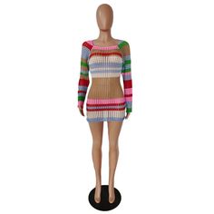 Runs true to size. Material is stretchy. Model is wearing a size medium. Beachwear Brands, Long Sleeve Knit Dress, Girls Stripes, Streetwear Y2k, Knit Mini Dress, Long Sleeve Bodycon, Y2k Streetwear, Bodycon Mini Dress, Mini Dress Party