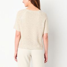 Featuring metallic threading throughout, this sparkling women's pullover sweater from Worthington adds a warm elegance to your wardrobe. It's made from a soft knit blend and features a classic crew neckline, raglan short sleeves, and ribbed trims. Style yours with ankle pants and loafers.Closure Type: Pullover HeadFit: Modern FitNeckline: Crew NeckSleeve Length: Short SleeveSleeve Style: Raglan SleeveApparel Length: 24 InchesFiber Content: 50% Polyester, 50% NylonFabric Description: KnitCare: T… Short Sleeve Pullover, Yellow Sweater, Pullover Sweater Women, Ankle Pants, Women Pullover, Soft Knits, Pullover Sweater, Crew Neckline, Pullover Sweaters