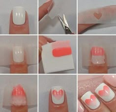 Nail art Gradient Nails Tutorial, Heart Nail Art, Heart Nail, Diy Nail Designs, Cute Nail Art, Simple Nail Designs, Manicure Y Pedicure, Heart Nails