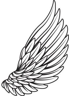 the wing of an angel is drawn in black and white, on a white background