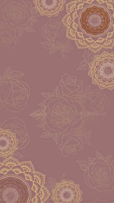 an abstract floral background with gold and pink flowers on a purple background, in the center is