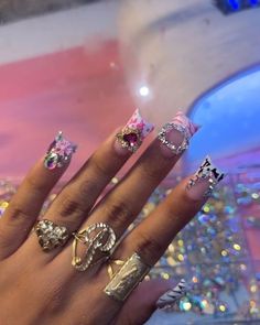 Junk Nails, Gold Nail, French Acrylic Nails, Short Square Acrylic Nails, Long Acrylic Nails Coffin, Acrylic Nails Coffin Pink, Unique Acrylic Nails, Long Square Acrylic Nails