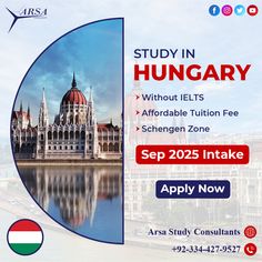 🎓 **Study in Hungary - September Intake 2025!** 🇭🇺
📅 **Admissions Now Open!**  
🌍 **No IELTS Required**  
🎓 **Join World-Class Universities in Hungary**  
🎒 **Study in Europe’s Top-Schengen Zone Country!**
👉 **Apply now and secure your spot for September 2025!**  
💼 **Start your international education journey today!**  
Arsa Study Consultants
0334 427 9527 Study In Europe, Tuition Fees, Future Goals, Now Open, Study Abroad, Success Stories, Hungary, University, How To Apply