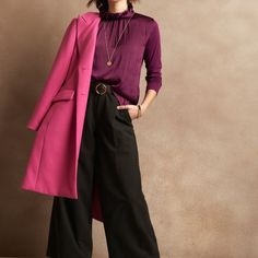 Banana Republic Mixed Media Ruffle Mock-Neck Top Beet Size Xs Color: Beet Root Product Detail Mock Collar. Long Sleeves. Button-And-Loop Closure At Back Neck. Center Back Seam. Straight Hem. Fabric & Care 60% Cotton, 40% Lenzing Modal. Machine Wash. Fit & Sizing Semi-Fitted. Hits At The Hip. Item #779516 Chic High Neck Blouse For Fall, Chic High Neck Fall Blouse, Chic Pink Blouse For Layering, Chic Pink Turtleneck Top, Chic Turtleneck Blouse For Winter, Chic Winter Turtleneck Blouse, Spring Turtleneck Blouse For Workwear, Feminine Winter Tops For Workwear, Chic High Neck Top With Ruffles