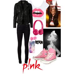 a fashion look from may 2012 featuring pink sneakers, black jacket and white tank top