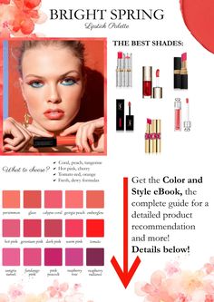 Bright Spring Makeup, Spring Lipstick Colors, Spring Skin Tone, Bright Spring Color Palette, Spring Lipstick, Spring Skin