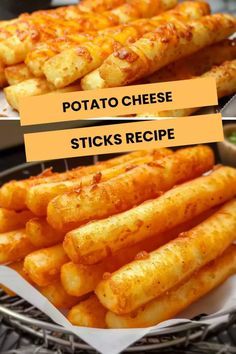 several different types of cheese sticks in baskets