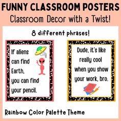 a classroom poster with two different pictures and the words, fun classroom posters for kids