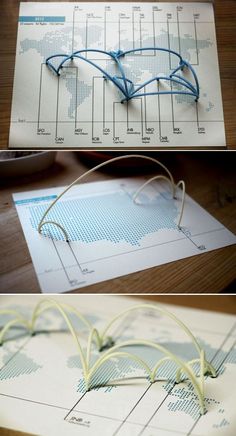 two pictures of glasses on top of paper with blue wire attached to the bottom and below