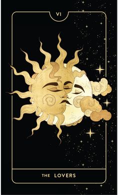 a tarot card with the sun and moon on it, as well as stars